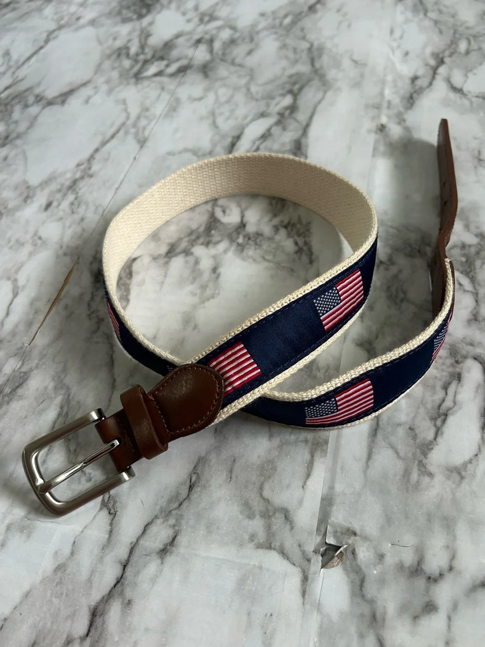 leather and canvas USA American Flag belt Kids youth L 30-32